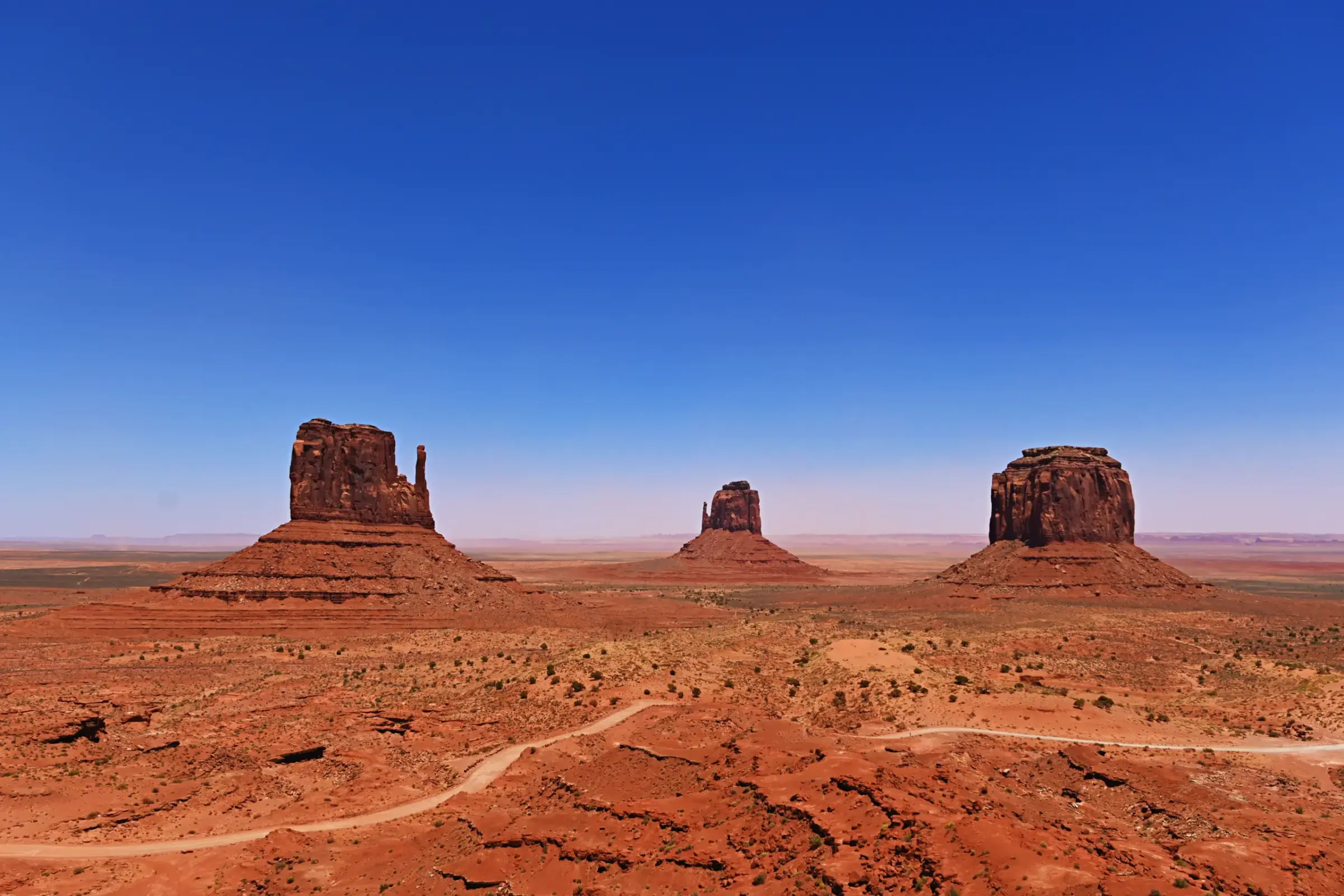 Monument Valley’s iconic buttes rising from the desert floor
